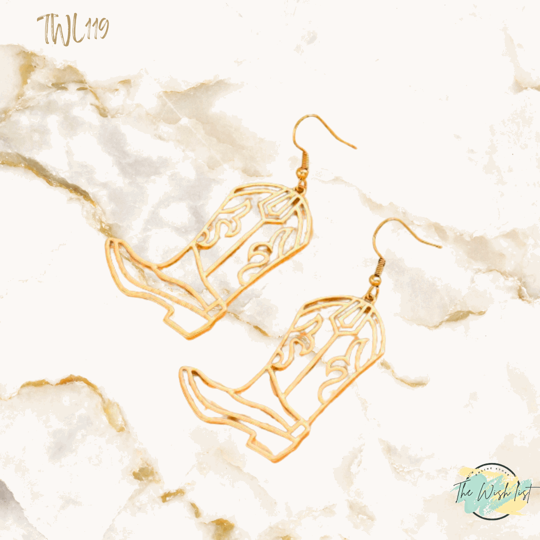 Classic Western Cowboy Boots Gold Earrings