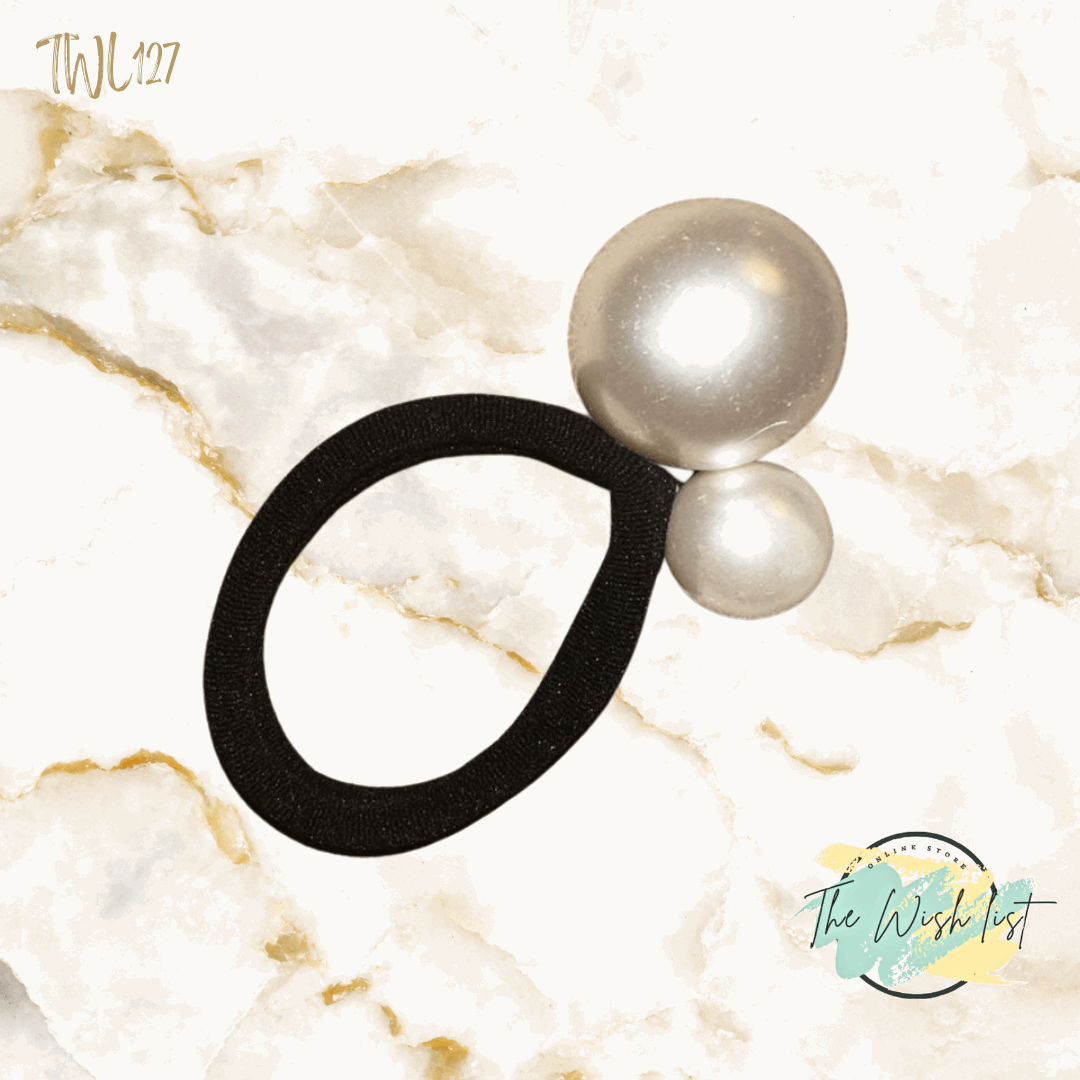 2Pcs / 3Pcs Simplicity Pearl Beaded Hair Ties, Black, With 2.24'' Premium Pu Ladder, Elastic & Durable, Adult Hair Accessories