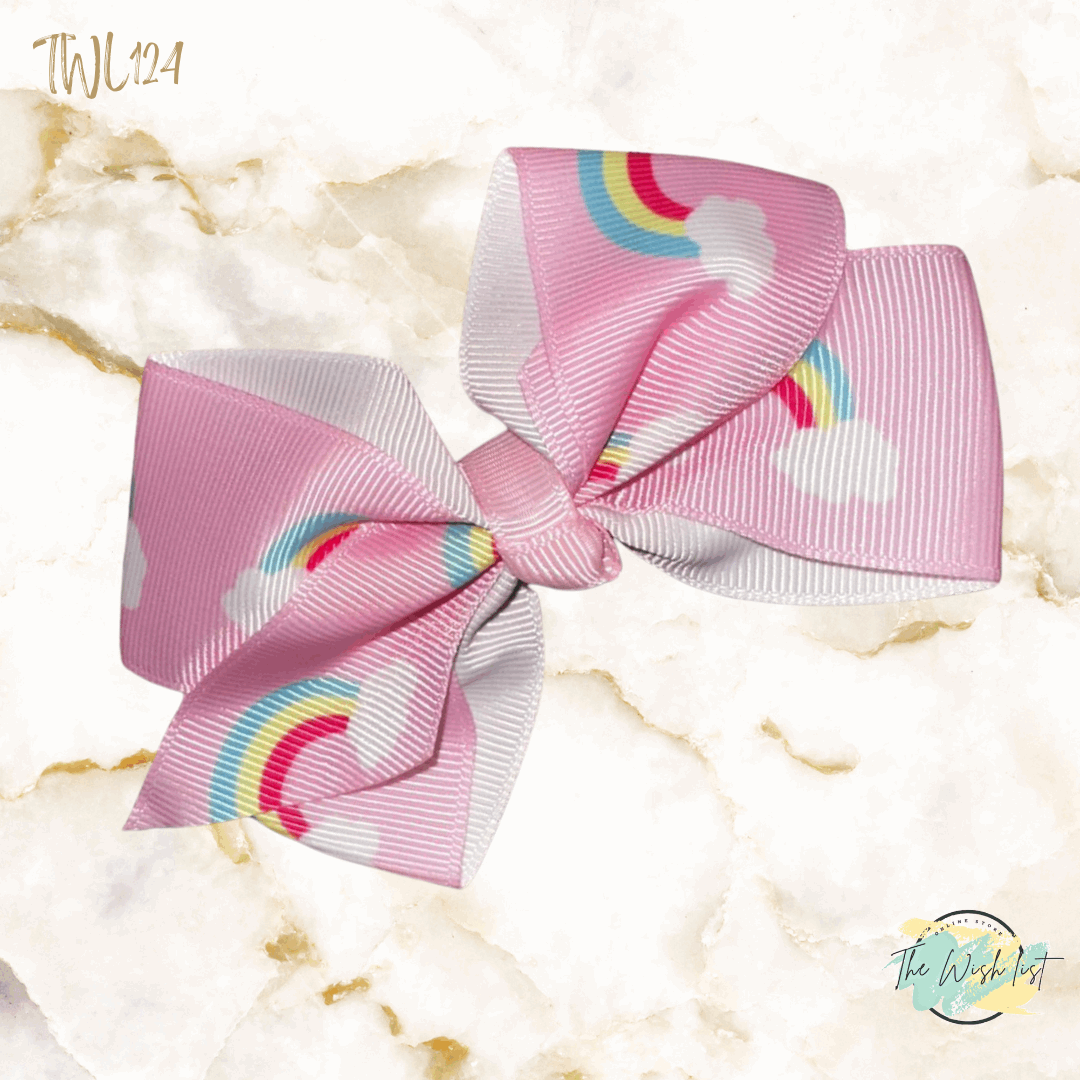 Girl's assorted Ribbon Print Medium Bow Decor Hair Clip.