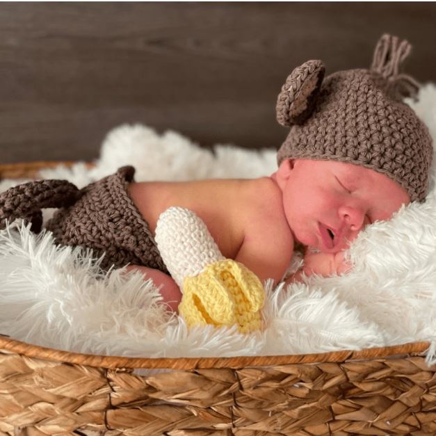 Newborn Photography Outfit Monkey Hat Diaper Cover And Banana Set- 3Pcs