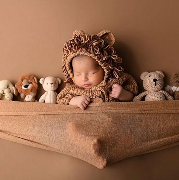 1 Set Newborn Photography Costume, Crochet Knitted Lion Animal Style Romper With Hat Baby Outfit