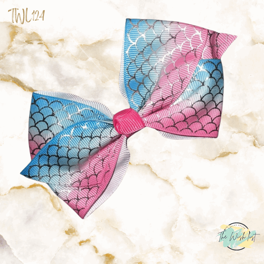 Girl's assorted Ribbon Print Medium Bow Decor Hair Clip.