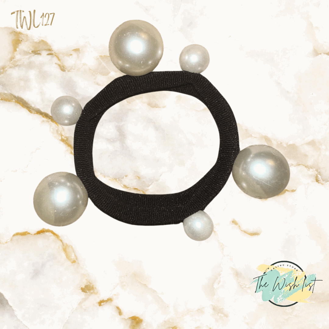 2Pcs / 3Pcs Simplicity Pearl Beaded Hair Ties, Black, With 2.24'' Premium Pu Ladder, Elastic & Durable, Adult Hair Accessories