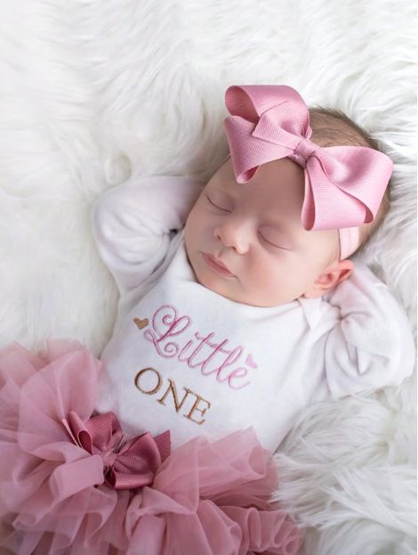 Newborn Girl Photography Props Baby Girl Coming Home Outfit , Baby Girl Romper Props With TUTU Skirt And Bow Headband set