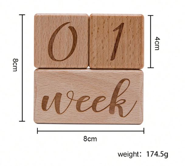 Newborn Baby Milestone Blocks, Safe Wooden Growing Baby Age Blocks, Memory & Shower Gift, 0-12 Months, 8cm X 4cm