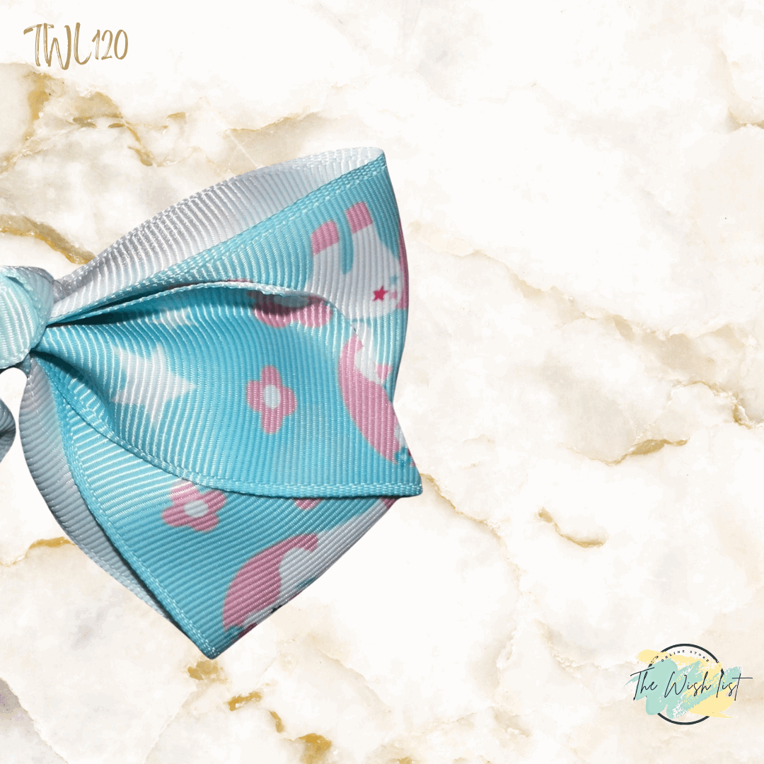 Girl's assorted Ribbon Print Medium Bow Decor Hair Clip.