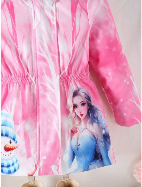 Hooded Fleece Shoulder Waist Cinch Long Sleeve Jacket -Pink