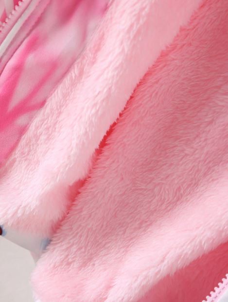 Hooded Fleece Shoulder Waist Cinch Long Sleeve Jacket -Pink