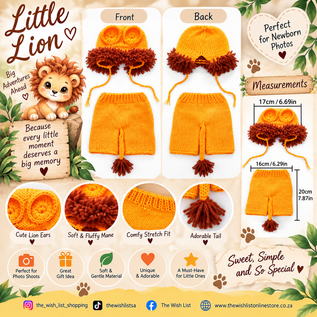 Little Lion Newborn 2-Piece Photo Outfit, Baby Knitted Photo Props