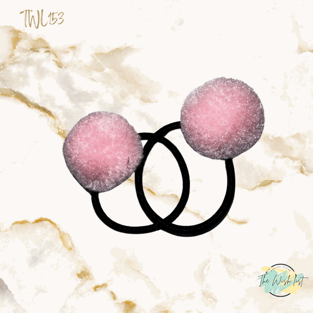 2Pce Fluffy Pom Poms Hair Tie for Girls