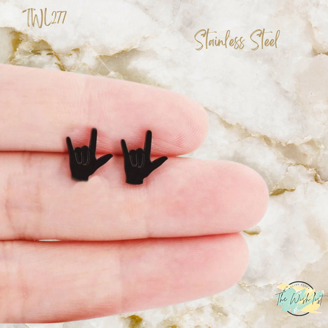 Stainless Steel Hand Gesture Shaped Stud Earrings - Black