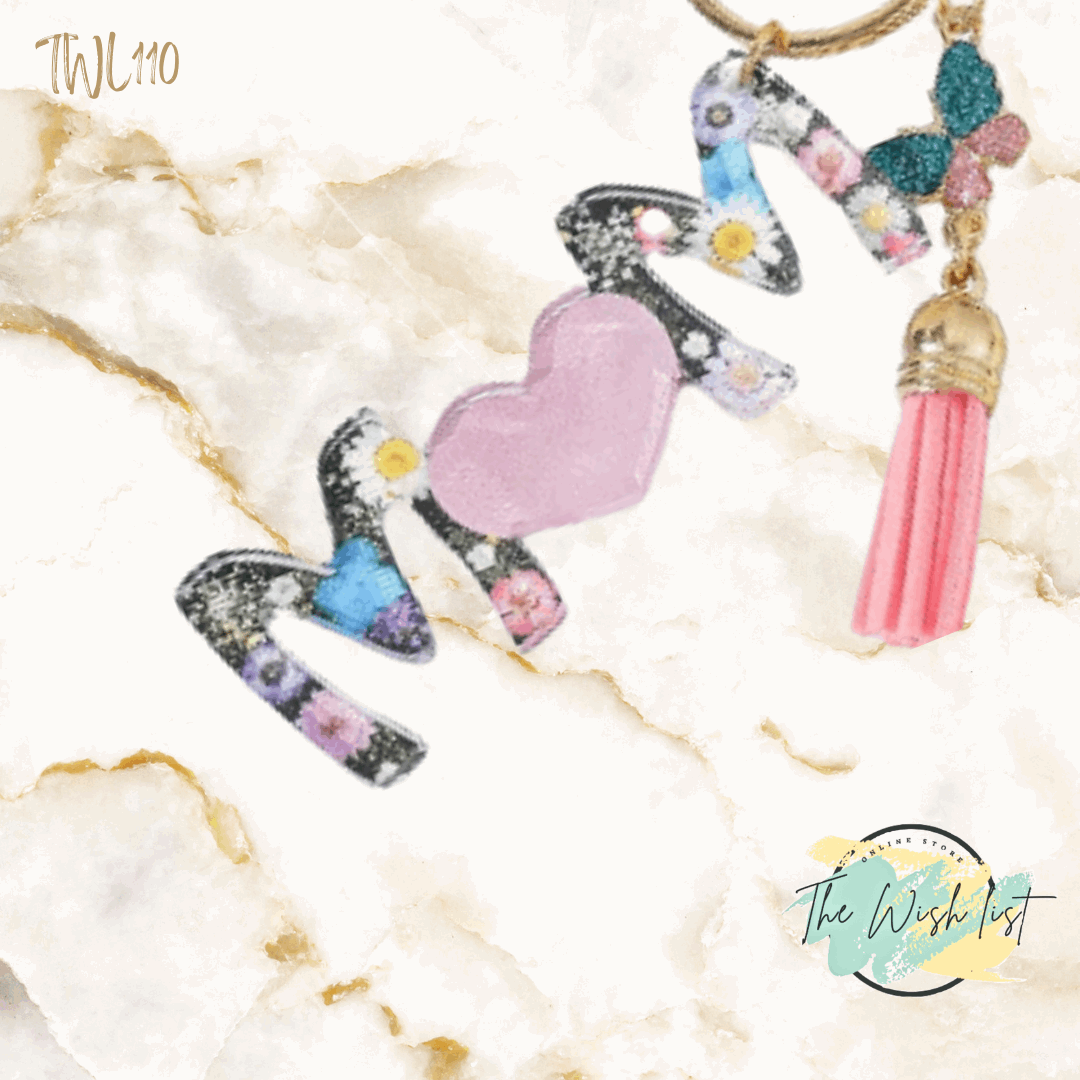 1Pce MOM acrylic Print Butterfly Tassel Keychain