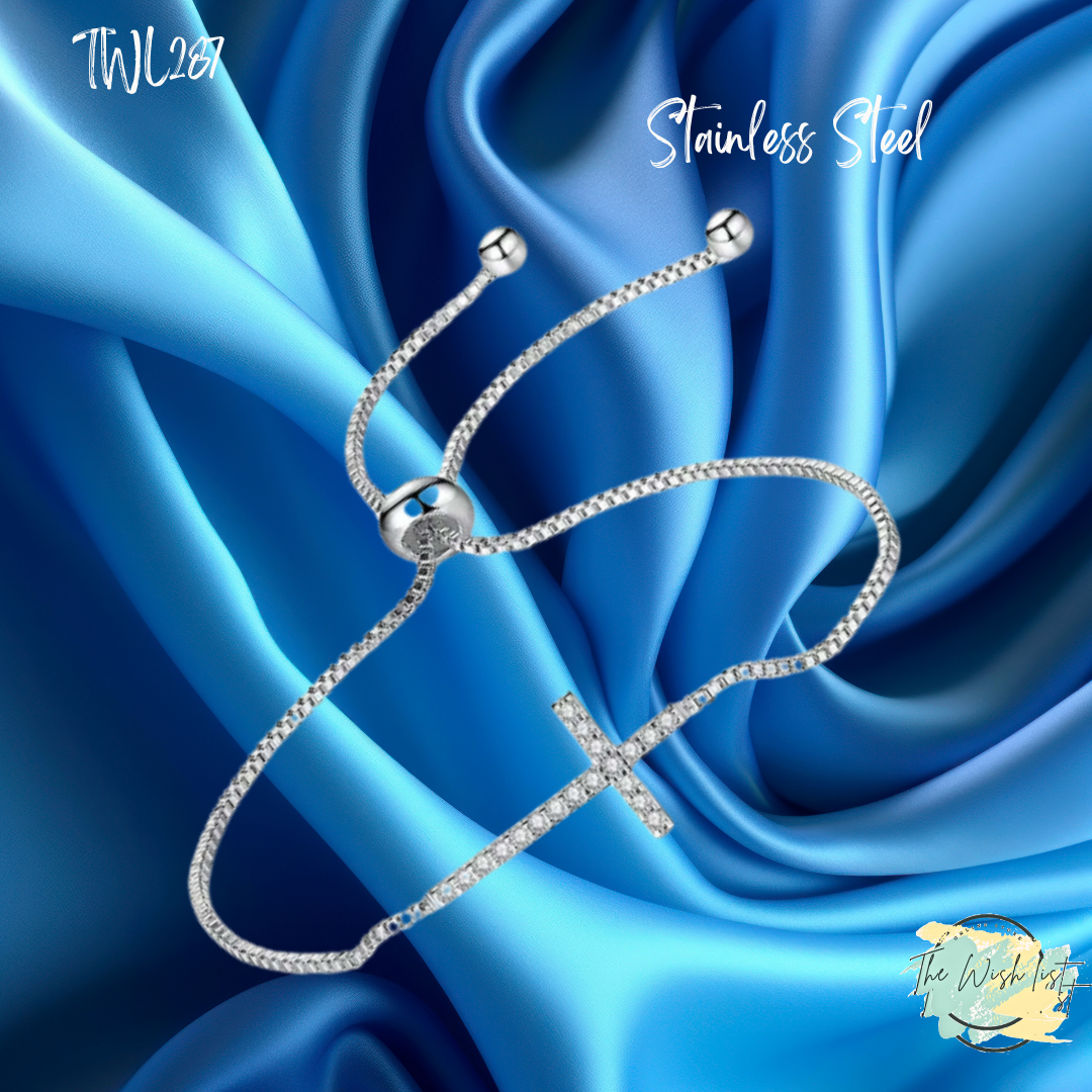 Cross Pendant Bracelet With Rhinestone For Women - Stainless Steel
