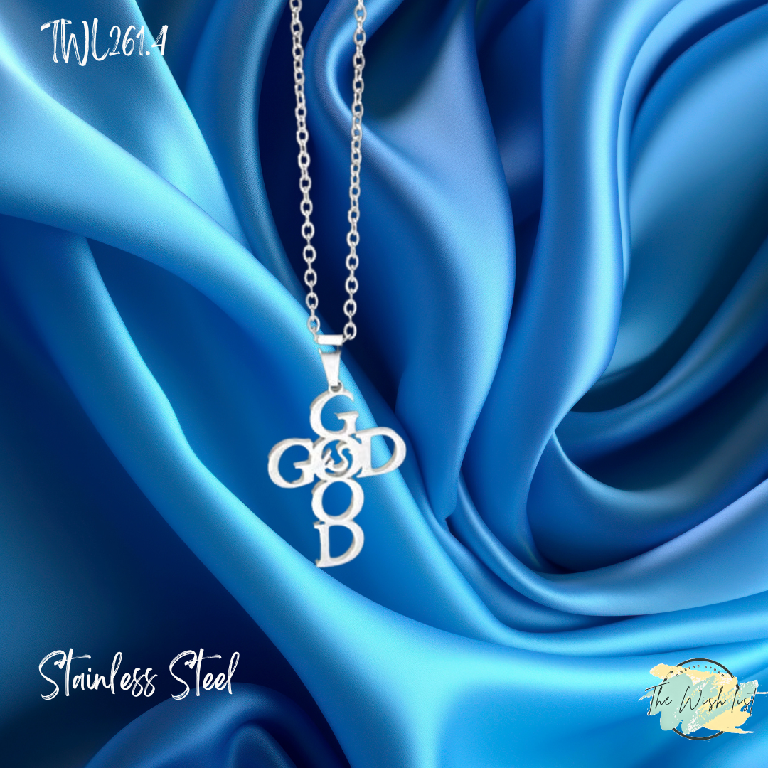 God is Good Lettering Cross Necklace Pendants - Religious Stainless Steel