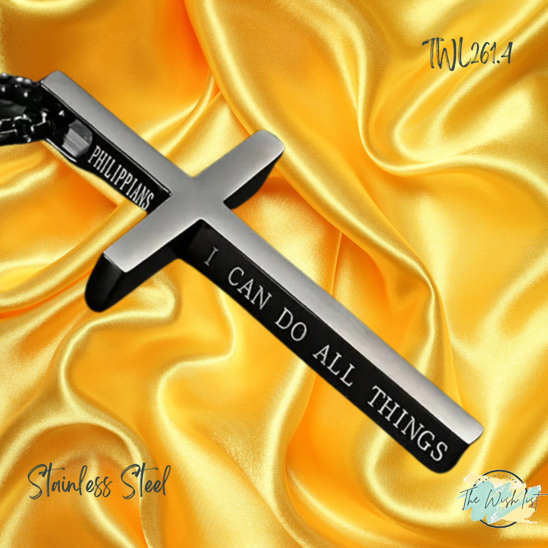Cross Pendant Necklace With Slogan I Can Do All Things Necklace for Men - Stainless Steel