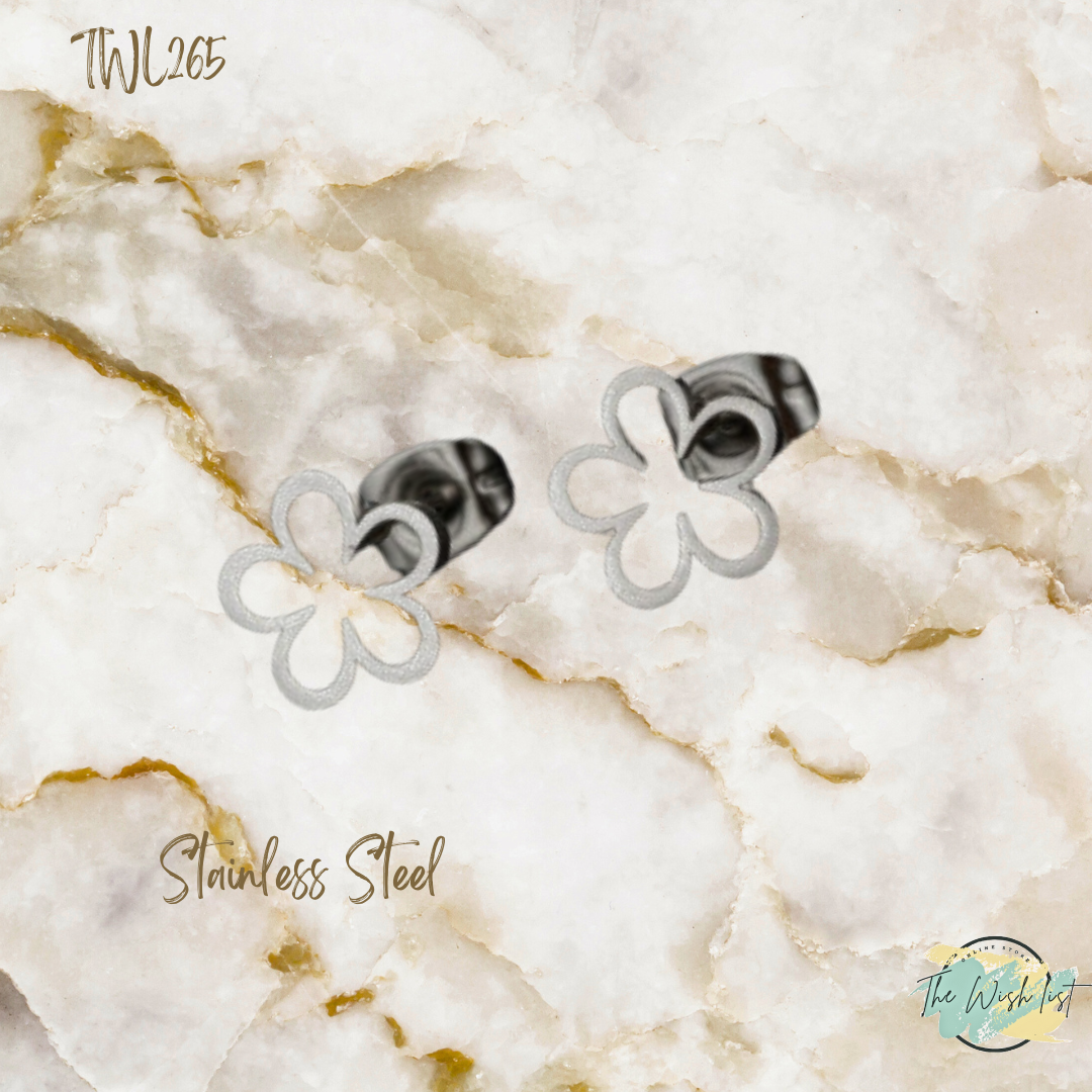 Flower Stainless Steel Stud earrings- Black, Rose gold, Gold, Silver