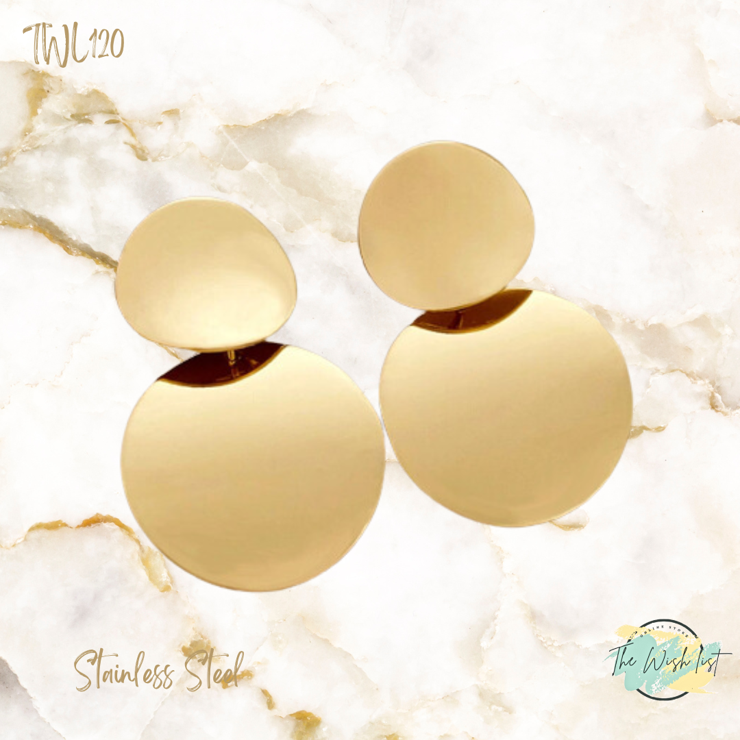 Classic Round Golden Drop Earrings- Stainless Steel