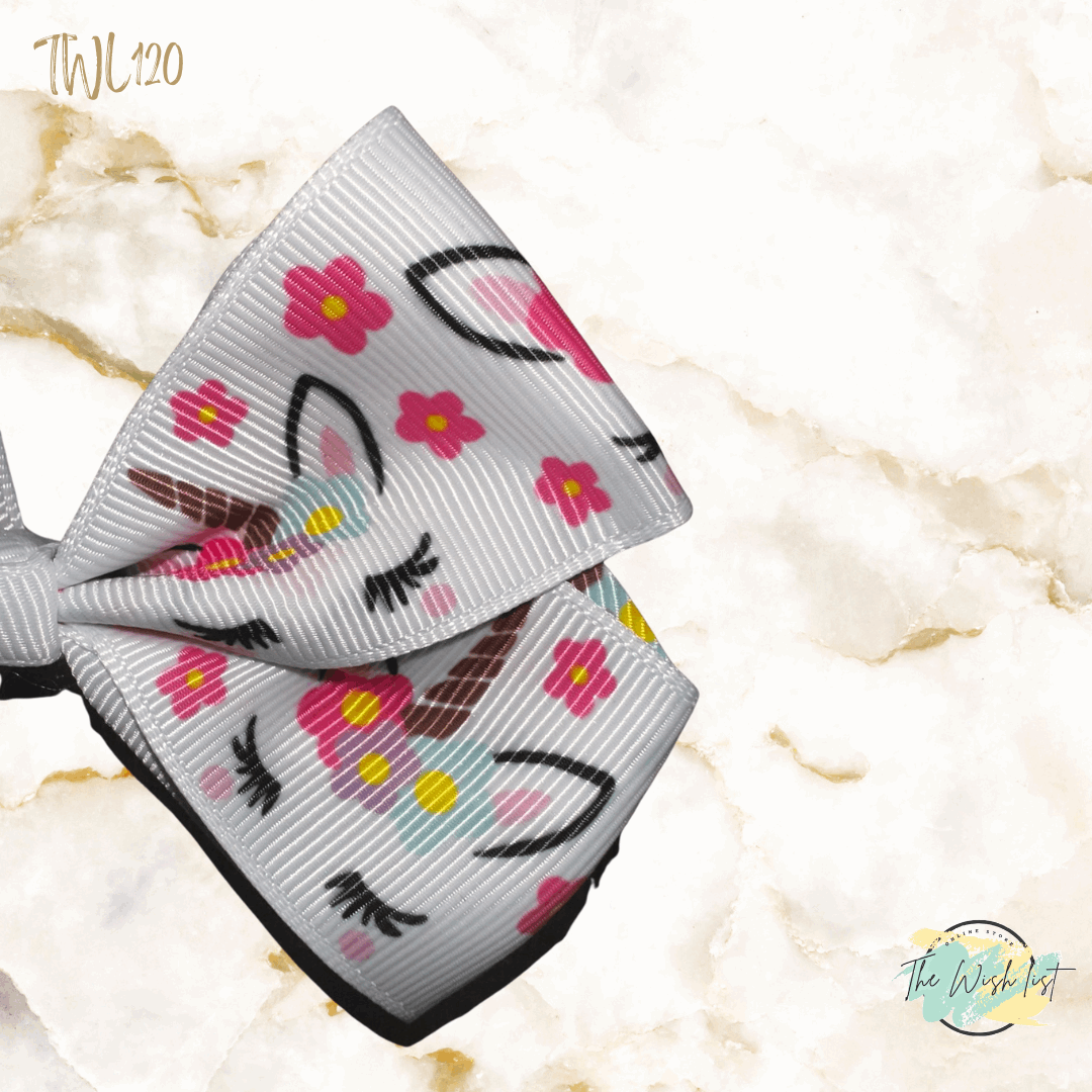 Girl's assorted Ribbon Print Medium Bow Decor Hair Clip.