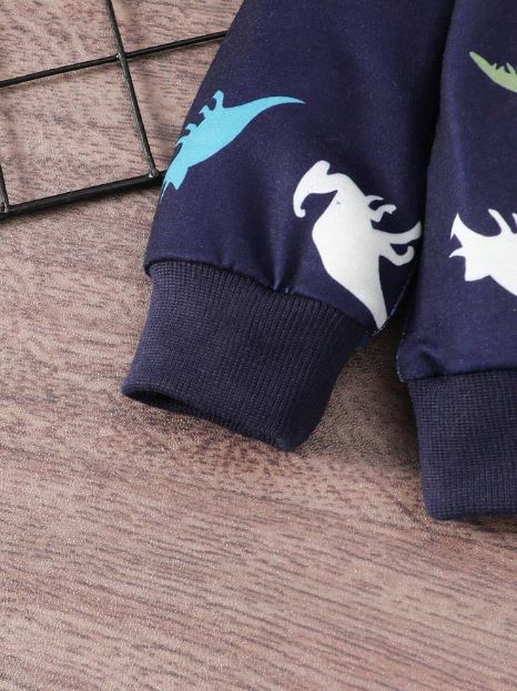 Kids Baby Boy Dinosaur Print Long Sleeve Top And Elastic-Waist Jeans-Style Pants