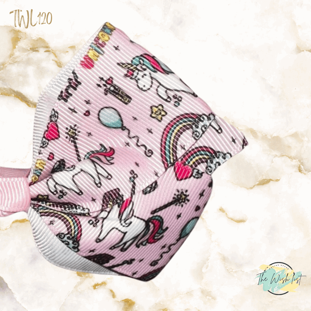 Girl's assorted Ribbon Print Medium Bow Decor Hair Clip.