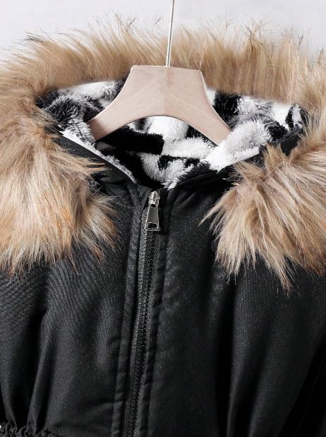 Camouflage Thermal Lined Zip Cinched Waist Hooded Jacket- Tween Girls