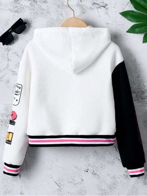 Short Cut Letter Print Spliced Jacket -Without Hoodie