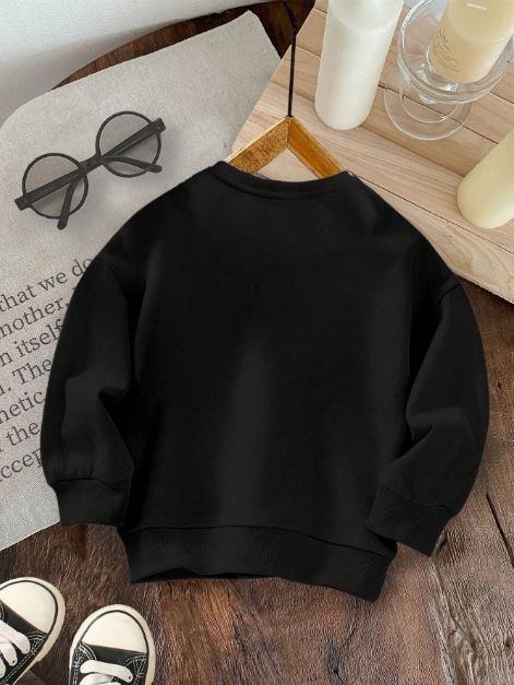 Baby Boy Casual Loose Fit Letter Graphic Soft Thick Round Neck Pullover Sweatshirt For Fall/Winter