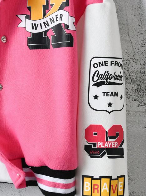 Short Cut Letter Print Spliced Jacket -Without Hoodie