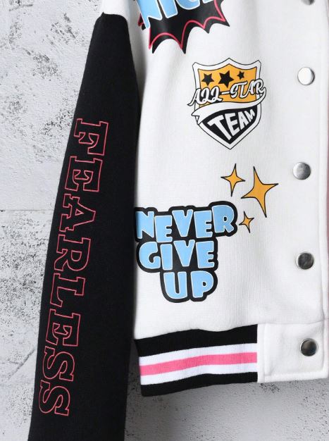 Short Cut Letter Print Spliced Jacket -Without Hoodie