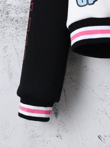 Short Cut Letter Print Spliced Jacket -Without Hoodie