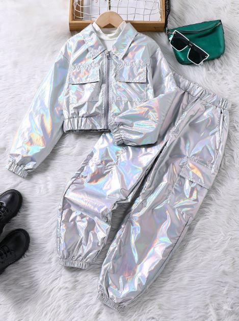Zip-Up Long Sleeve Top And Straight Leg Casual Pant 2pcs Outfit