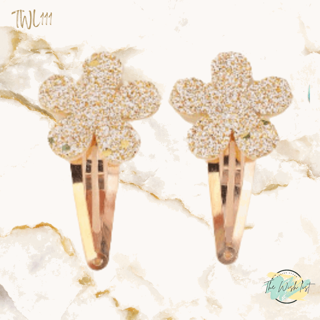 2 Pce Gradient Glitter Hair Clips, Simple And Sweet Style