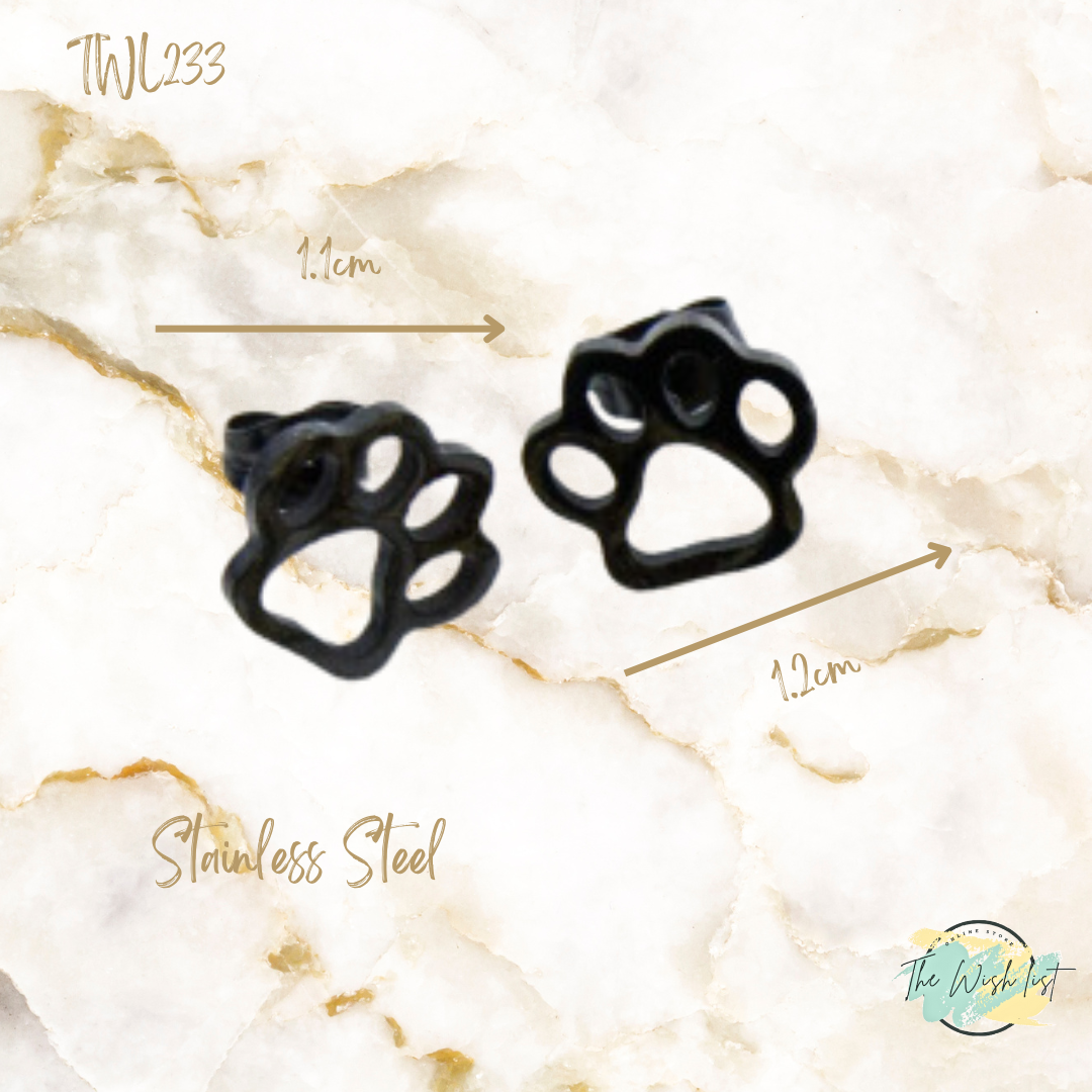 Paw design Stainless steel stud earrings - Gold, Silver, Black
