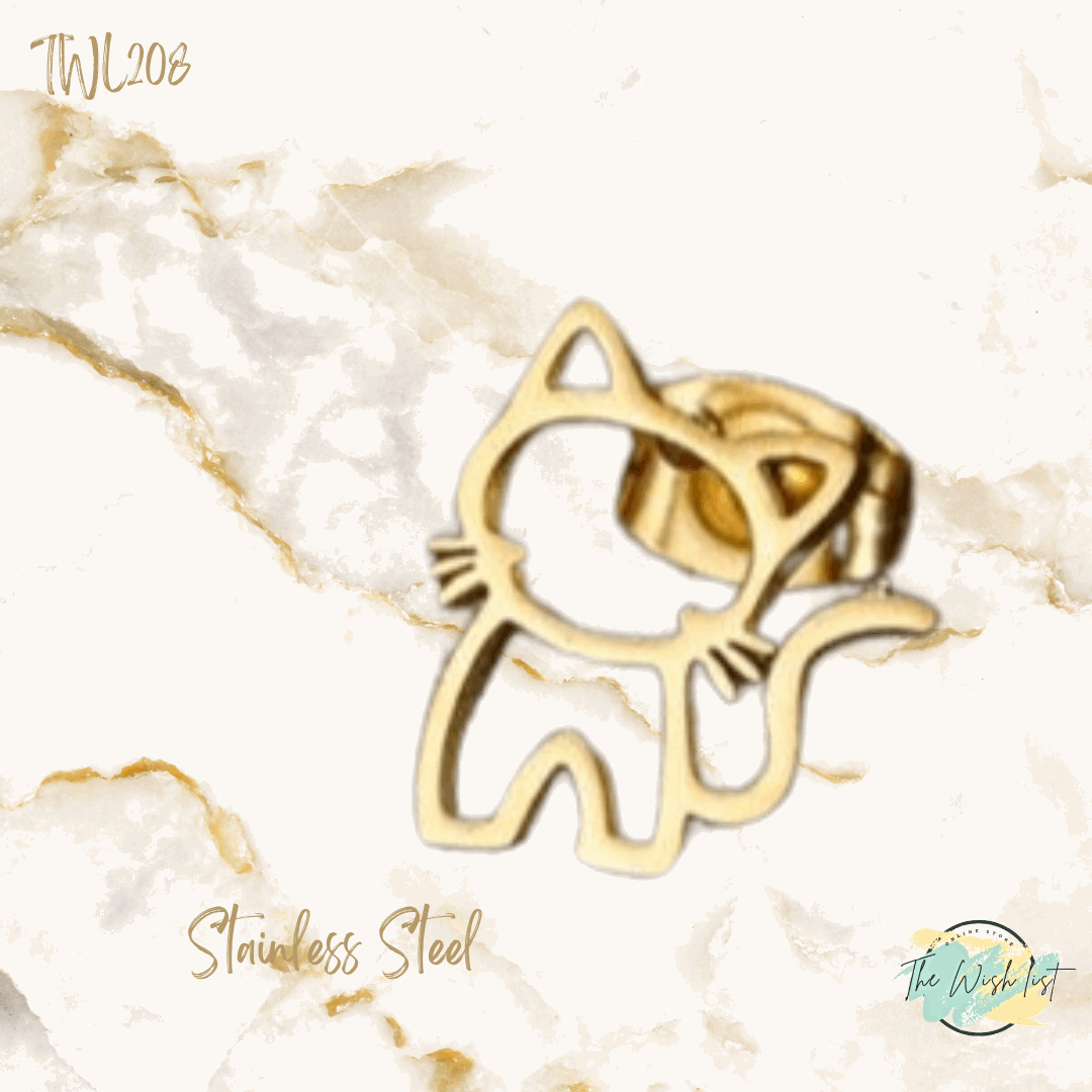 Cat Stainless Steel Stud earrings , Small Stud earrings- Gold & Silver