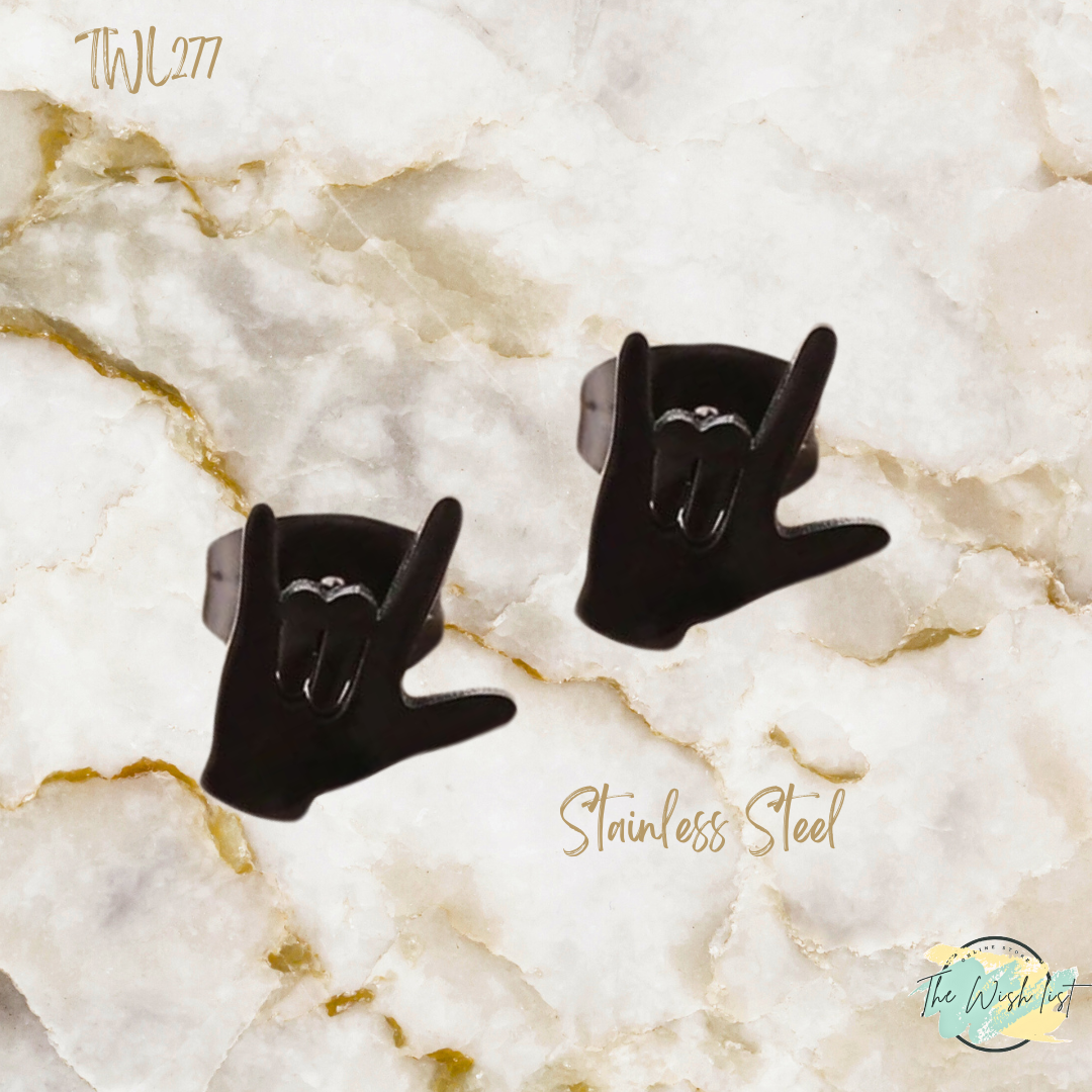 Stainless Steel Hand Gesture Shaped Stud Earrings - Black