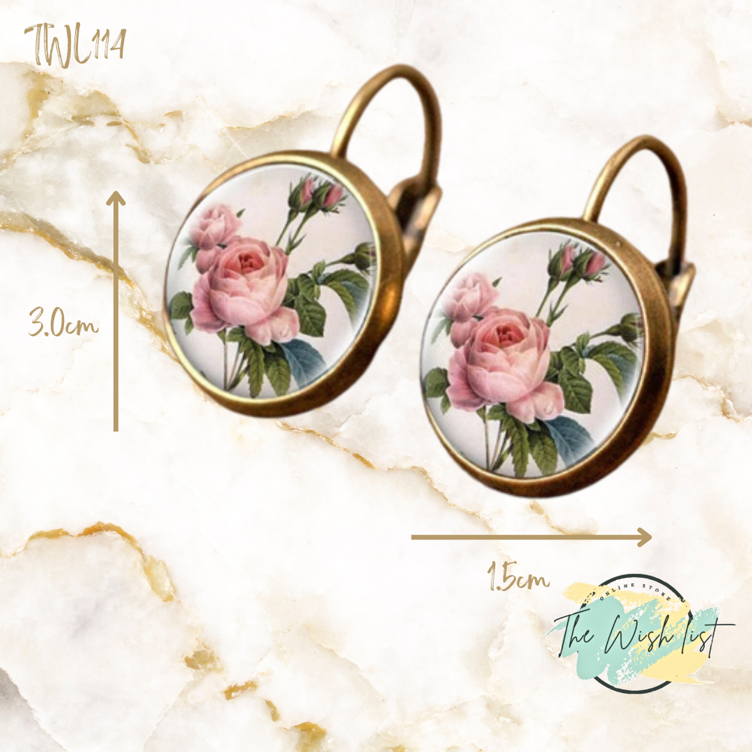 Rose pattern round earrings, copper jewelry