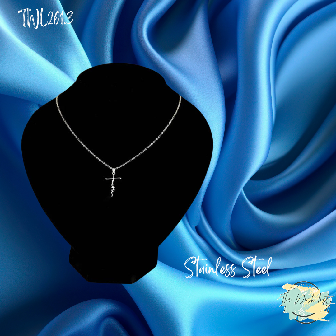 Faith Lettering Cross Necklace Pendants - Religious Stainless Steel