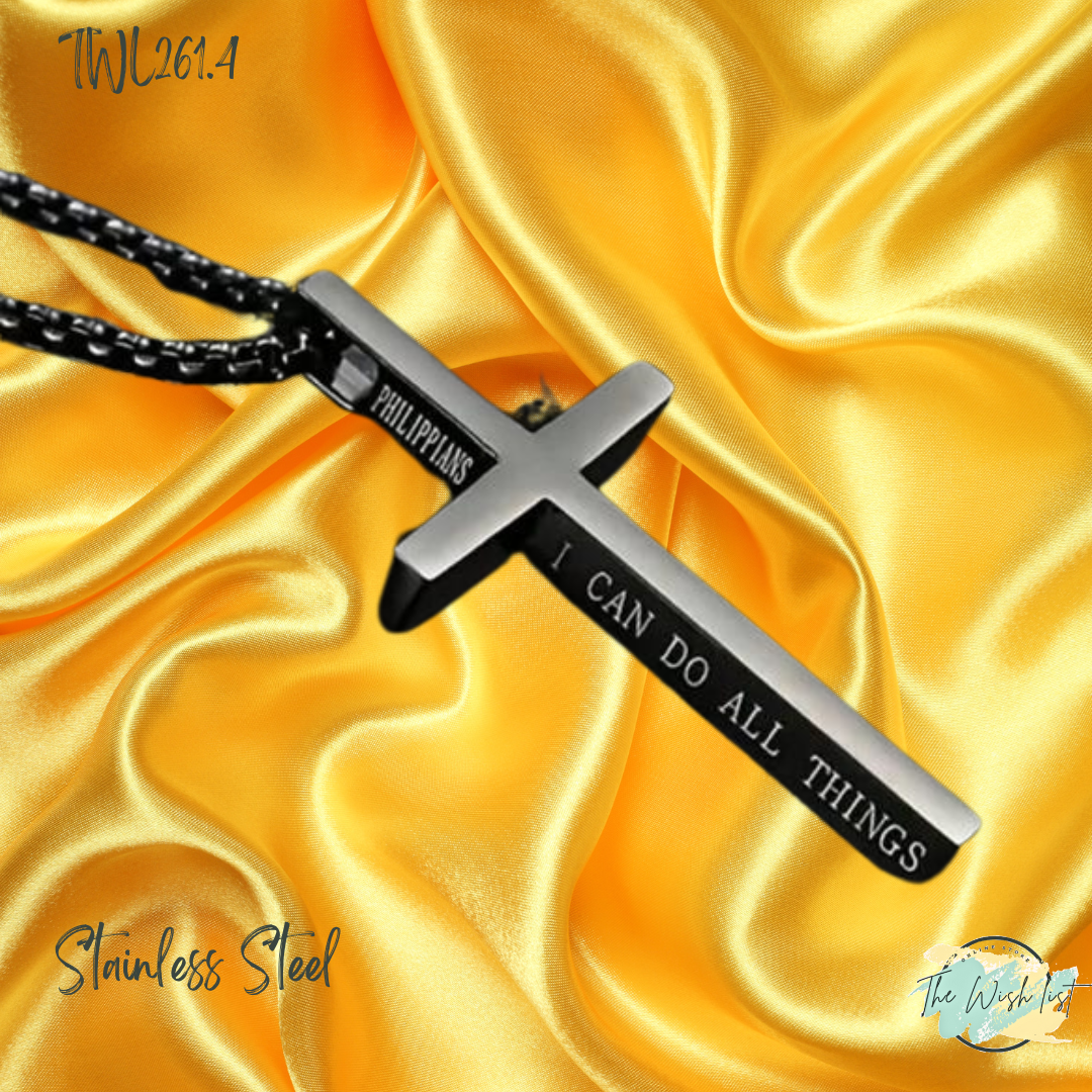 Cross Pendant Necklace With Slogan I Can Do All Things Necklace for Men - Stainless Steel