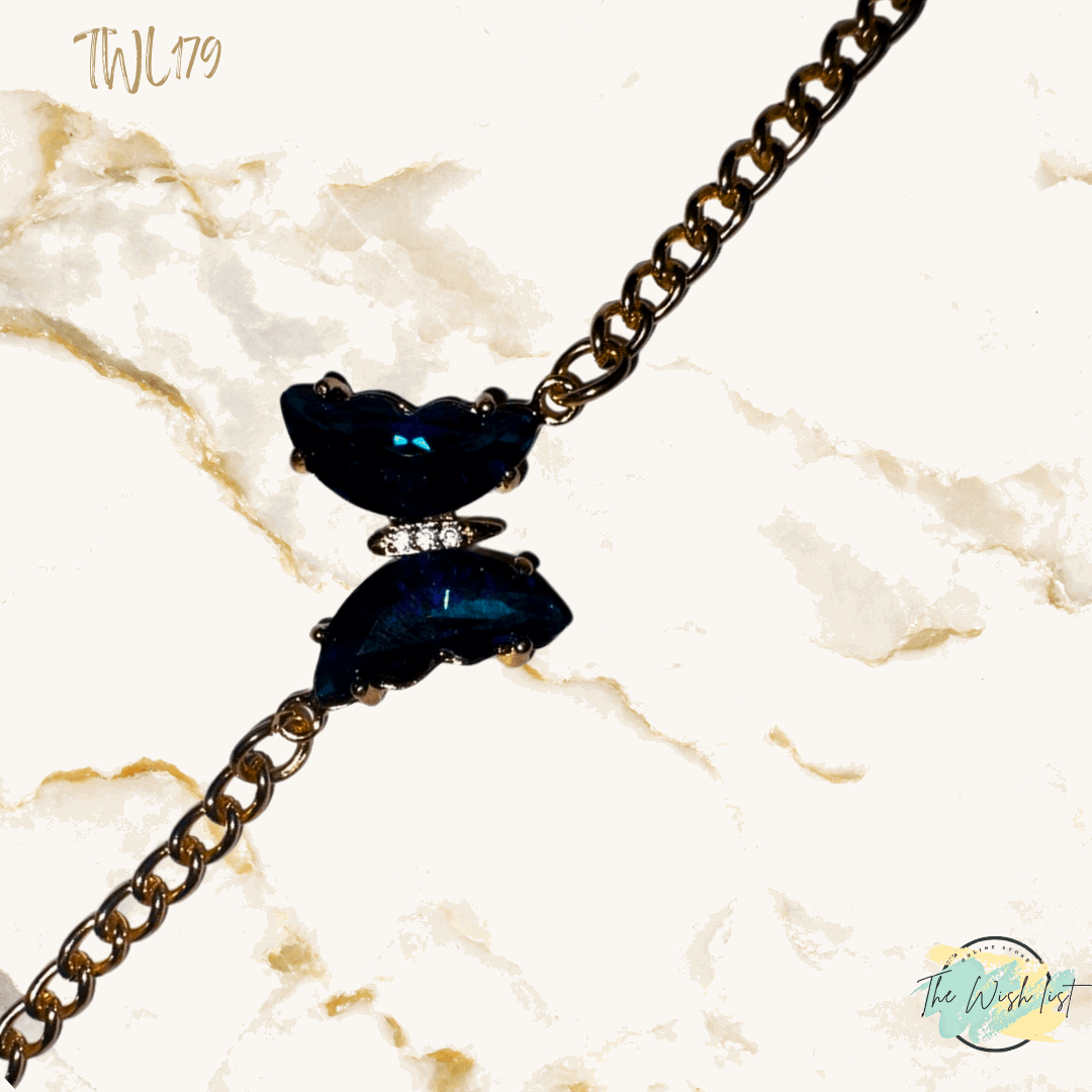 2 Pce Rhinestone Blue Butterfly bracelet set