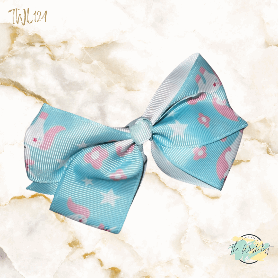 Girl's assorted Ribbon Print Medium Bow Decor Hair Clip.