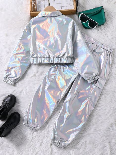 Zip-Up Long Sleeve Top And Straight Leg Casual Pant 2pcs Outfit