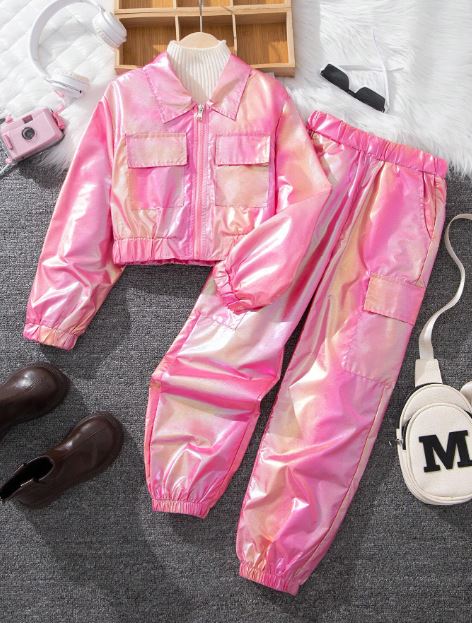 Zip-Up Long Sleeve Top And Straight Leg Casual Pant 2pcs Outfit