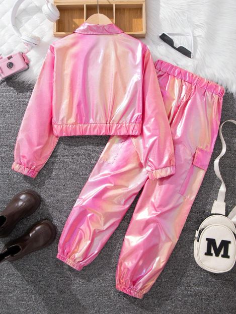 Zip-Up Long Sleeve Top And Straight Leg Casual Pant 2pcs Outfit