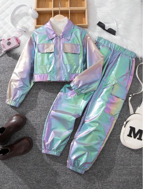 Zip-Up Long Sleeve Top And Straight Leg Casual Pant 2pcs Outfit