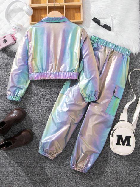 Zip-Up Long Sleeve Top And Straight Leg Casual Pant 2pcs Outfit