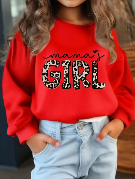 Young Girl Casual Loose Fit Leopard Print Letter Graphic Sweatshirt - Red, White, Black