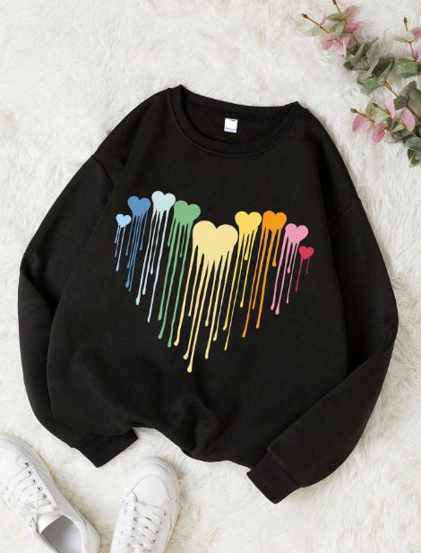 Cartoon Heart Print Outfits Sweatsuit - Tween Girls