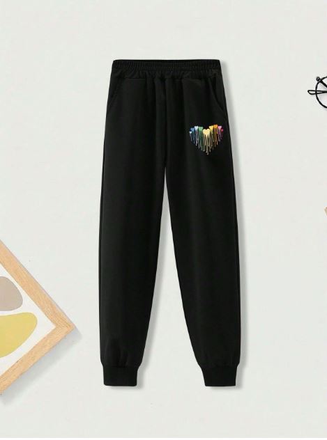 Cartoon Heart Print Outfits Sweatsuit - Tween Girls