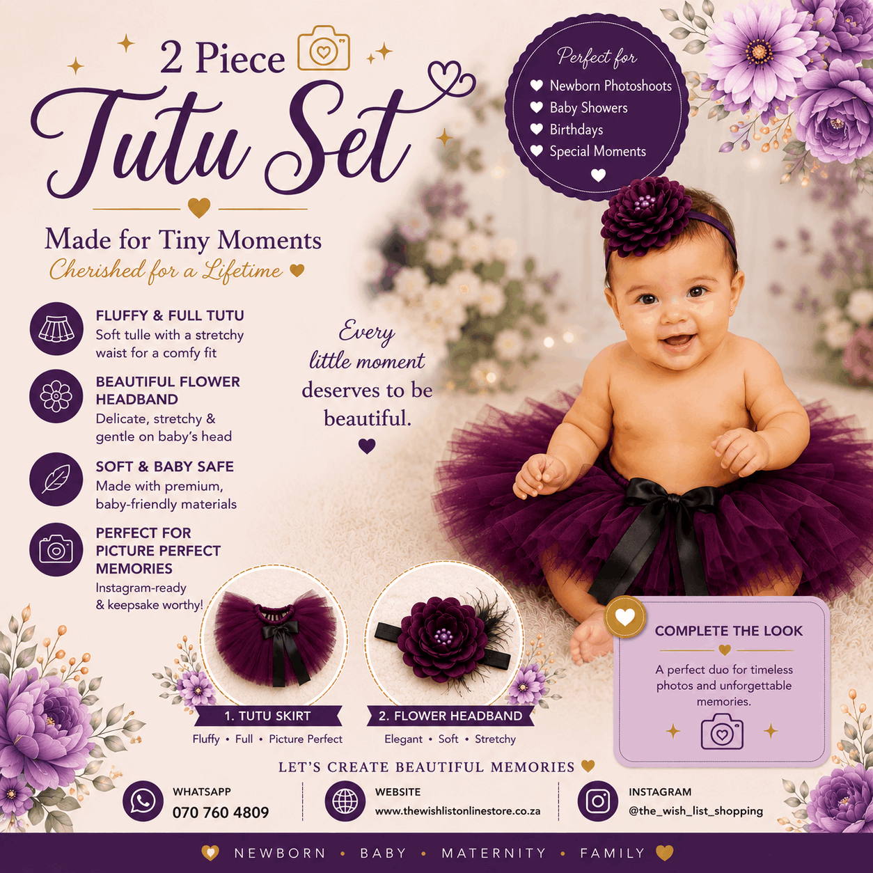 Newborn Baby Girls' Birthday Tutu Dress & Headband Set baby Shower Gifts -2Pcs Purple