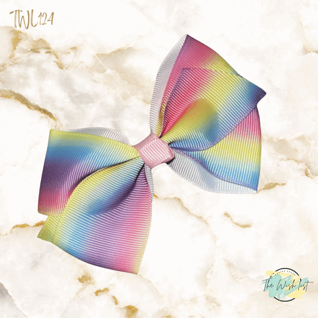 Girl's assorted Ribbon Print Medium Bow Decor Hair Clip.